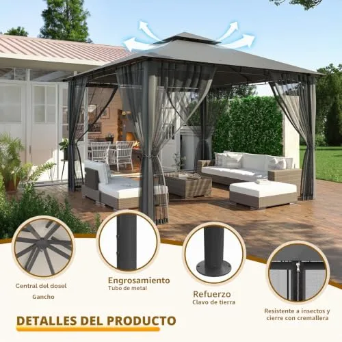 Amopatio Cenador de Jardín 3.4x3.4m con Mosquitera foto 2