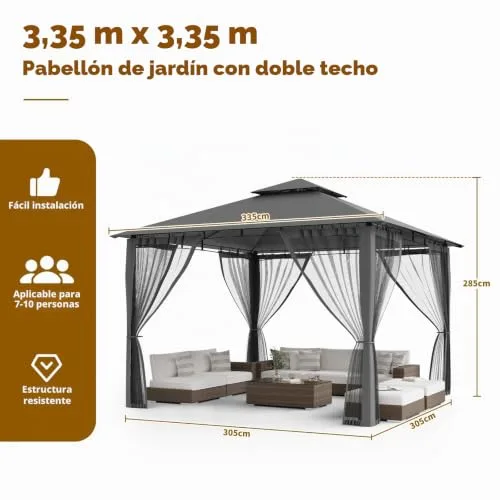 Amopatio Cenador de Jardín 3.4x3.4m con Mosquitera foto 4