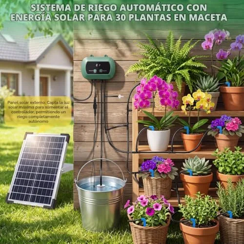 Anpress Sistema de Riego Solar por Goteo, 10 Modos, 30 Cabezales de Goteo foto 2