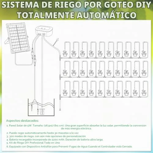 Anpress Sistema de Riego Solar por Goteo, 10 Modos, 30 Cabezales de Goteo foto 4