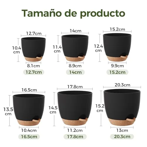 Bamworld Macetas Autorriego de Interior, Pack de 6 Tamaños (13-20cm) foto 3