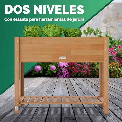 CASARIA Huerto Elevado de Madera de Acacia FSC, 100x40x84cm, Soporta 40kg foto 3