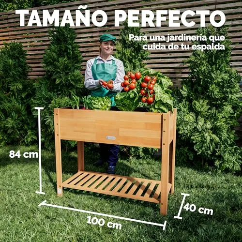 CASARIA Huerto Elevado de Madera de Acacia FSC, 100x40x84cm, Soporta 40kg foto 4