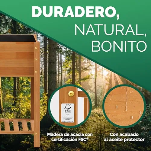 CASARIA Huerto Elevado de Madera de Acacia FSC, 100x40x84cm, Soporta 40kg foto 5