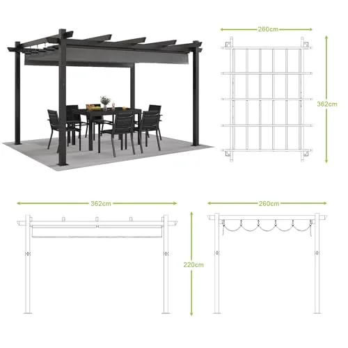 Devoko Pérgola de Aluminio 3x4m Negro foto 5