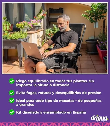DRIQUA Kit de Riego por Goteo para 20-25 Macetas, Grifo Doble de Latón y Tubo 25m foto 4