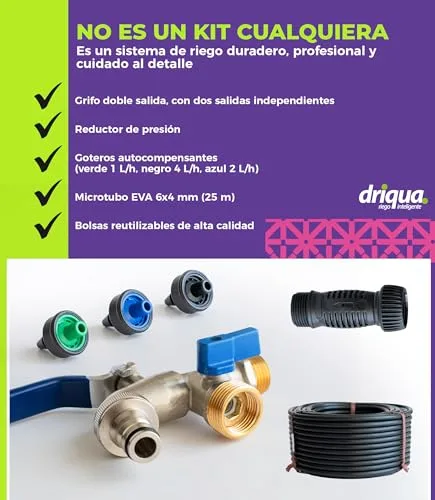 DRIQUA Kit de Riego por Goteo para 20-25 Macetas, Grifo Doble de Latón y Tubo 25m foto 5