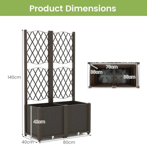 HOMASIS Jardinera Elevada con Celosía para Trepadoras y Autorriego, 80x40x140cm foto 3
