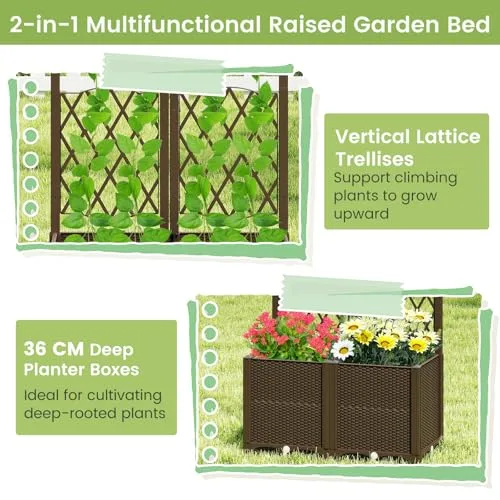 HOMASIS Jardinera Elevada con Celosía para Trepadoras y Autorriego, 80x40x140cm foto 4