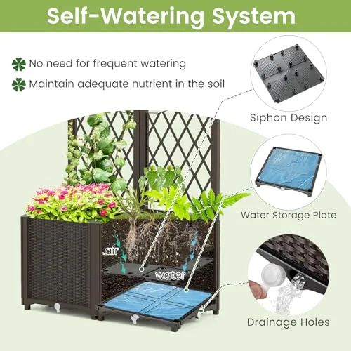 HOMASIS Jardinera Elevada con Celosía para Trepadoras y Autorriego, 80x40x140cm foto 5