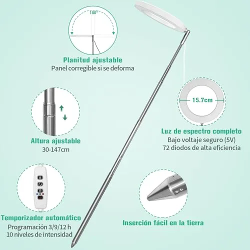 Idealife Luz de Crecimiento LED de Poste, 155cm, Altura Ajustable foto 3