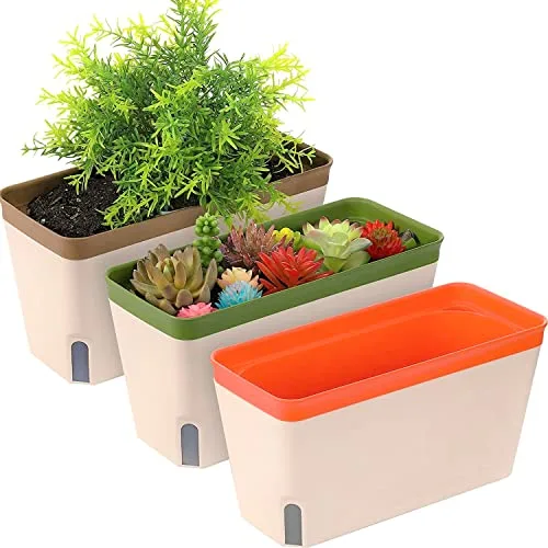 LATERN Maceta Autorriego 27cm, Pack de 3, con Ventana de Nivel de Agua