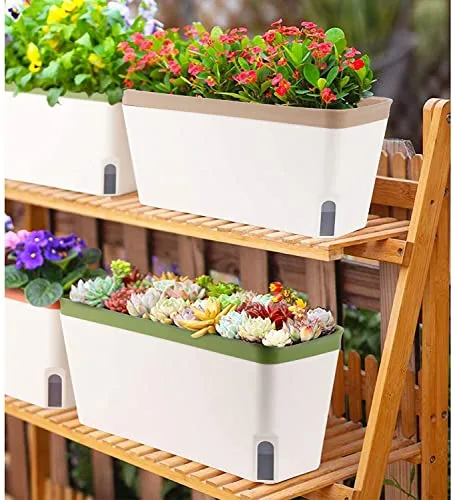 LATERN Maceta Autorriego 27cm, Pack de 3, con Ventana de Nivel de Agua foto 5