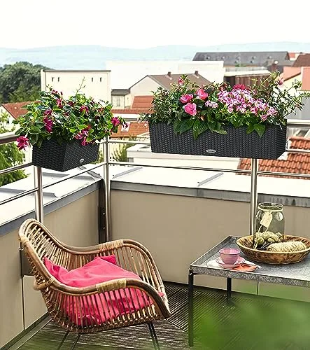 Lechuza Balconera Cottage 50, Jardinera con Sistema de Riego, Aspecto Ratán foto 5