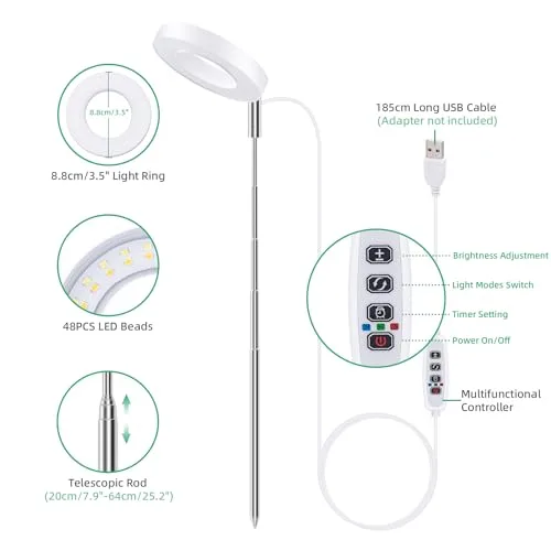 Mcbazel Lámpara de Plantas de Pinza, 24 LED, Altura Ajustable 61,5cm foto 1