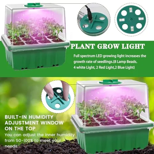 MQFORU Bandejas de Germinación con Luz Ajustable, 5 Pcs 60 Células foto 1