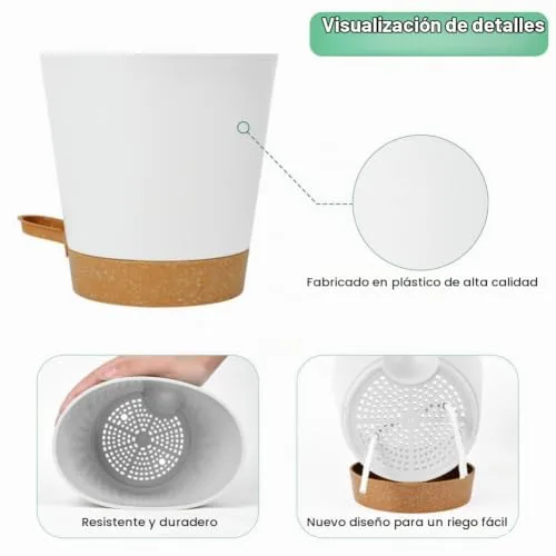 OFFCUP Maceteros de Riego Automático 20cm, Pack de 3, con Plato foto 3
