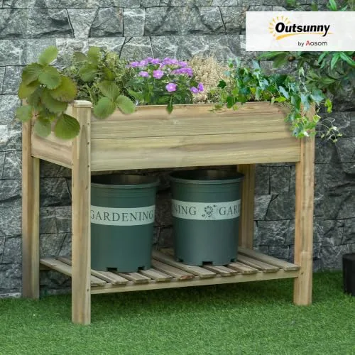 Outsunny Huerto Urbano de Madera con Estante, 91x51x76cm, Soporta 80kg foto 1