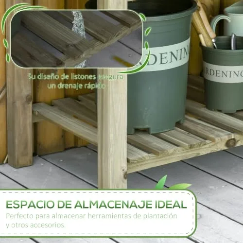 Outsunny Huerto Urbano de Madera con Estante, 91x51x76cm, Soporta 80kg foto 3