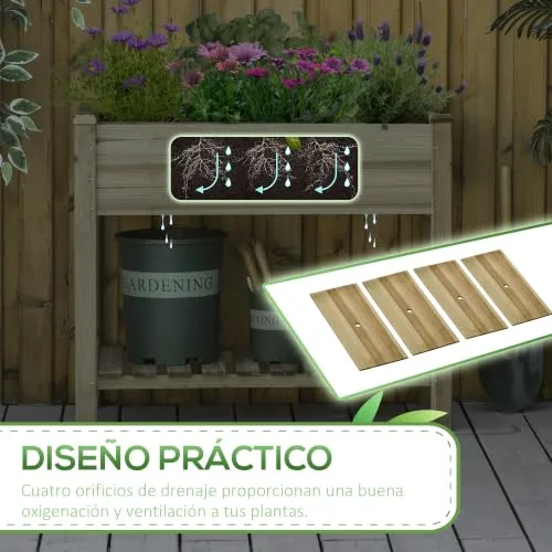 Outsunny Huerto Urbano de Madera con Estante, 91x51x76cm, Soporta 80kg foto 4