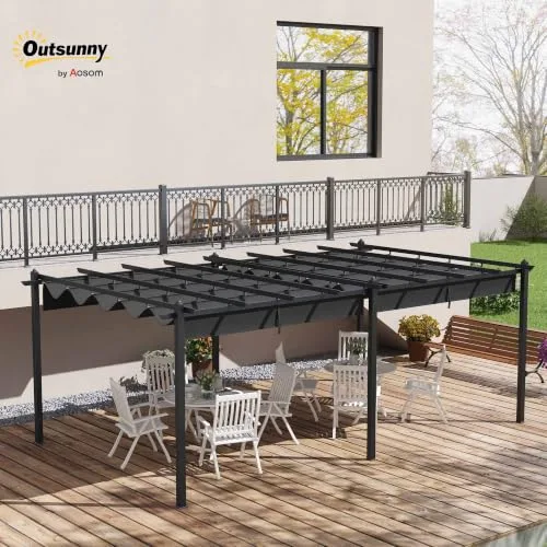 Outsunny Pérgola de Aluminio 3.6x6m con Techo Corredizo foto 1