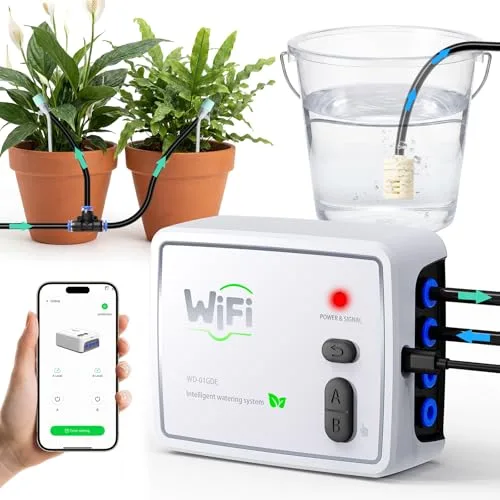 PUGTOW Sistema de Riego Automático Doble Canal WiFi, Control por App, 20 Emisores