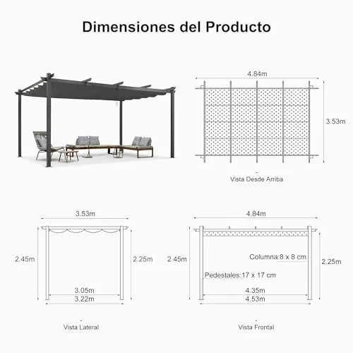 PURPLE LEAF Pérgola 3.5x4.8m con Techo Retráctil foto 2