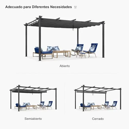 PURPLE LEAF Pérgola 3.5x4.8m con Techo Retráctil foto 5