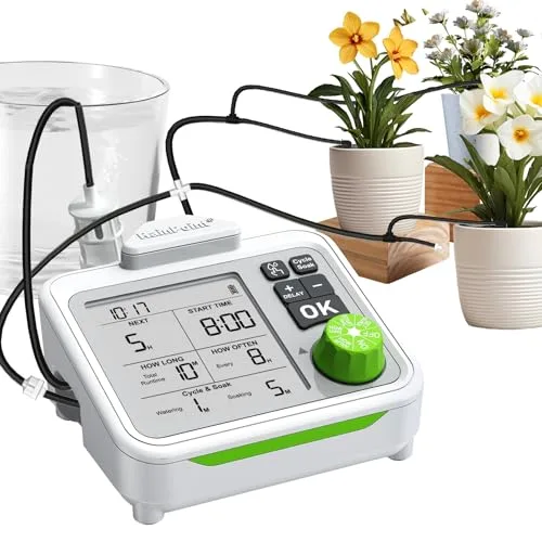 RAINPOINT Sistema de Riego Automático Recargable para 20 Plantas, Modo Cycle-Soak