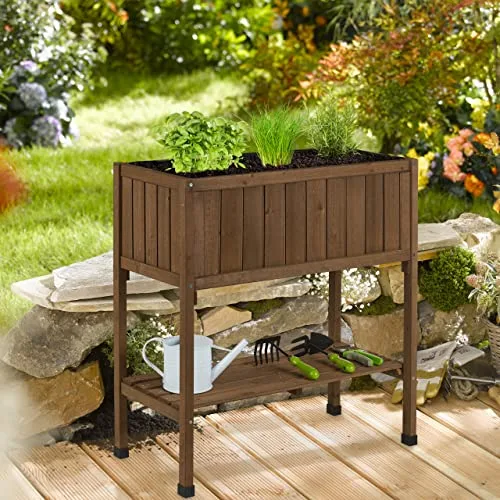 Relaxdays Huerto Urbano de Madera de Abeto con Balda, 80x74x38cm foto 1