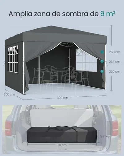 SONGMICS Cenador 3x3m con Paneles Laterales foto 4