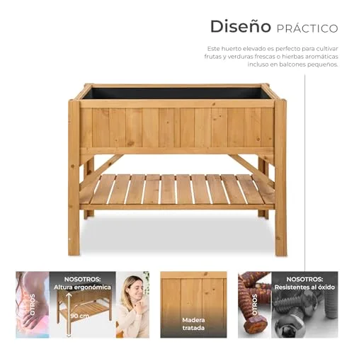 tectake Jardinera de Madera con Estantería y Lámina Protectora, 119x57x90cm foto 2