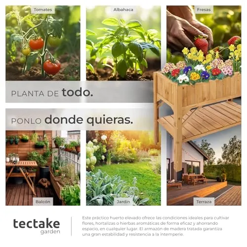 tectake Jardinera de Madera con Estantería y Lámina Protectora, 119x57x90cm foto 4