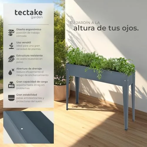 tectake Jardinera Rectangular de Acero con Patas, 98,5x26x82,5cm, 42L foto 1