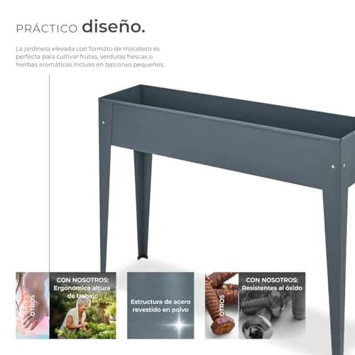 tectake Jardinera Rectangular de Acero con Patas, 98,5x26x82,5cm, 42L foto 2