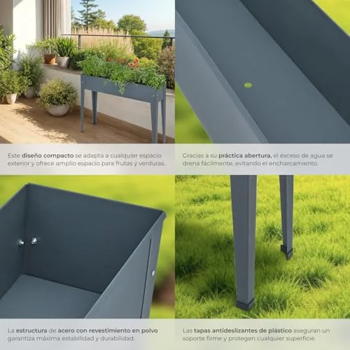 tectake Jardinera Rectangular de Acero con Patas, 98,5x26x82,5cm, 42L foto 3