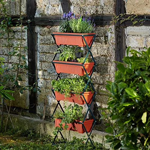 tectake Jardinera Vertical Compacta y Plegable con 4 Macetas, 52x21x127cm foto 1