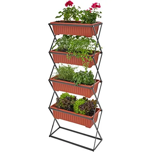 tectake Jardinera Vertical Compacta y Plegable con 4 Macetas, 52x21x127cm foto 2