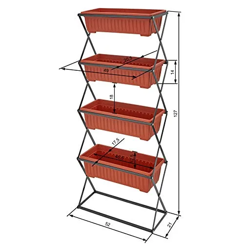 tectake Jardinera Vertical Compacta y Plegable con 4 Macetas, 52x21x127cm foto 5