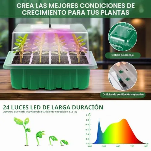 Verdenu Bandeja Semillero con Luces de Crecimiento y Almohadilla Térmica foto 4
