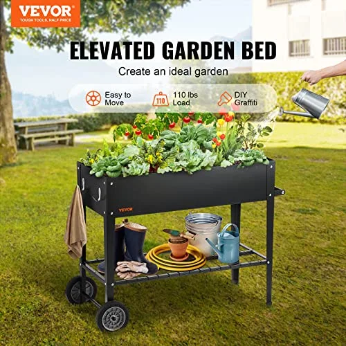 VEVOR Cama Elevada de Metal Galvanizado con Patas y Ruedas, 108x49,5x80cm foto 1