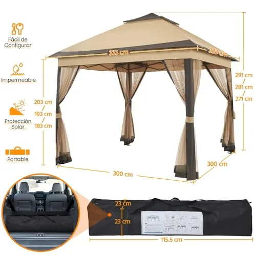 Yaheetech Carpa Plegable 3.3x3.3m Altura Ajustable foto 1
