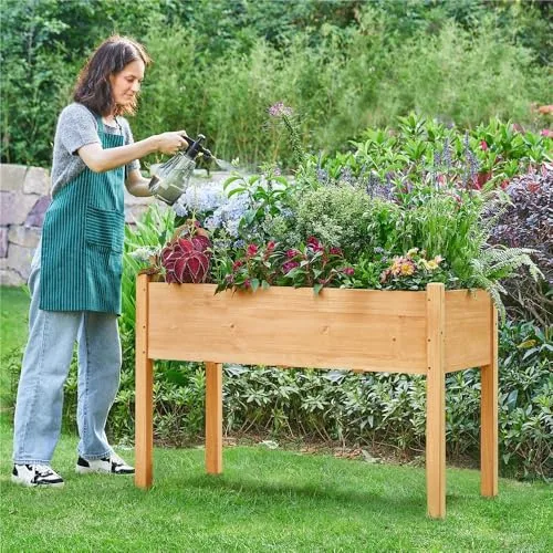 Yaheetech Huerto Elevado de Madera Maciza, 121x60x76cm, Placa Lateral de Una Pieza foto 2