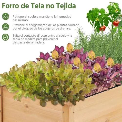Yaheetech Huerto Elevado de Madera Maciza, 121x60x76cm, Placa Lateral de Una Pieza foto 3