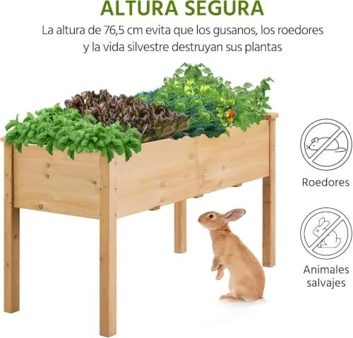 Yaheetech Huerto Elevado de Madera Maciza, 121x60x76cm, Placa Lateral de Una Pieza foto 4