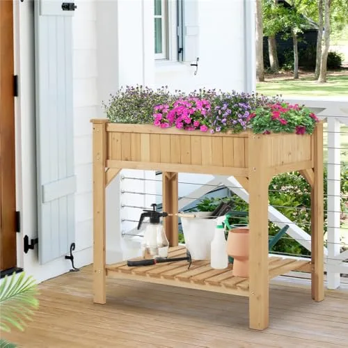 Yaheetech Mesa de Cultivo de Madera de Abeto con 8 Compartimentos, 91,5x62x92,5cm foto 2