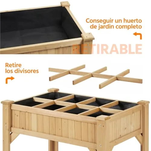 Yaheetech Mesa de Cultivo de Madera de Abeto con 8 Compartimentos, 91,5x62x92,5cm foto 5