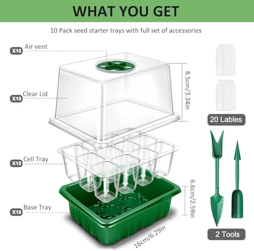 YAUNGEL Bandejas de Germinación, 10 Pcs 120 Células, con Herramientas foto 5